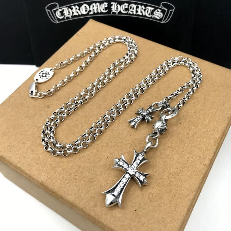Chrome Hearts Silver Cross Pendant Necklace
